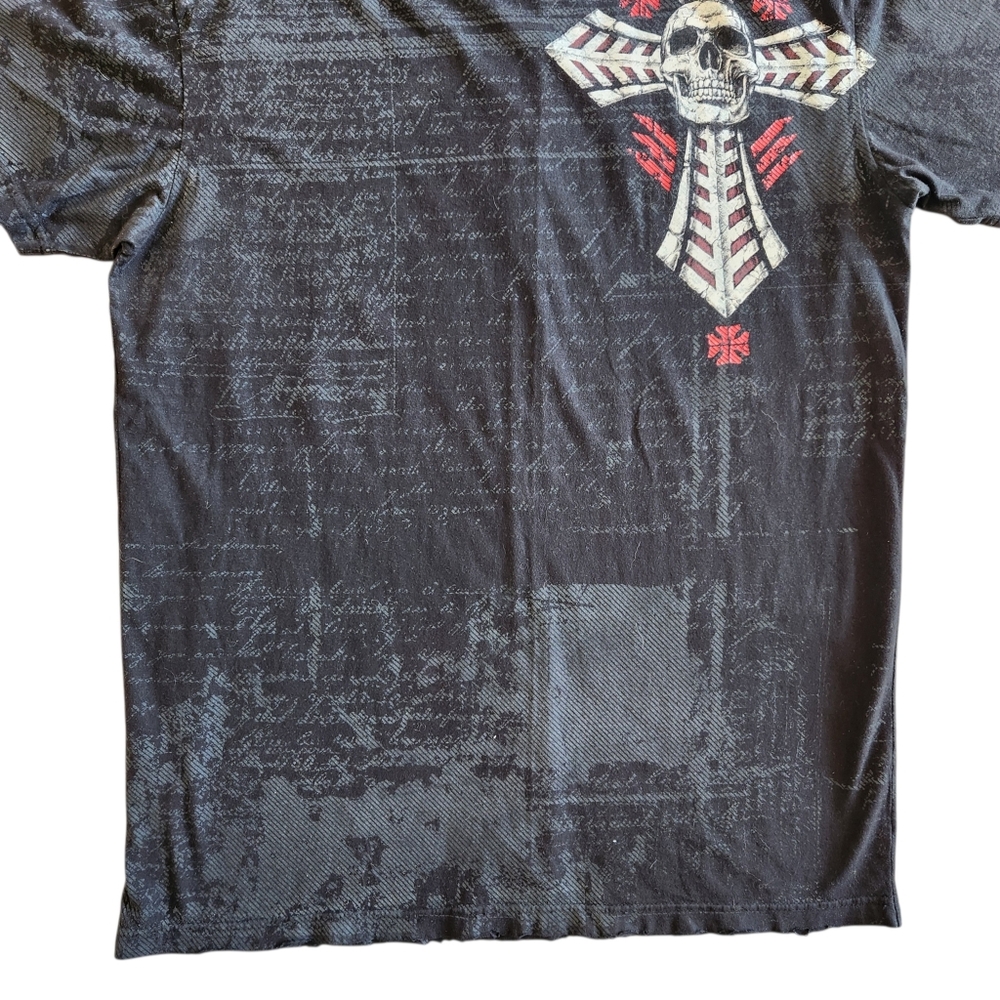 Affliction T-Shirt Skull Cross Wings Biker Black Size XL - Picture 7 of 15
